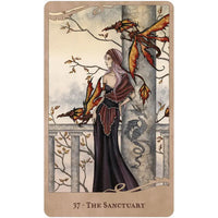Woman in lavender hair and dark red black gown from For the Love of Dragons oracle deck LV9580