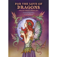 For the Love of Dragons oracle deck and book set with winged woman holding glowing orb