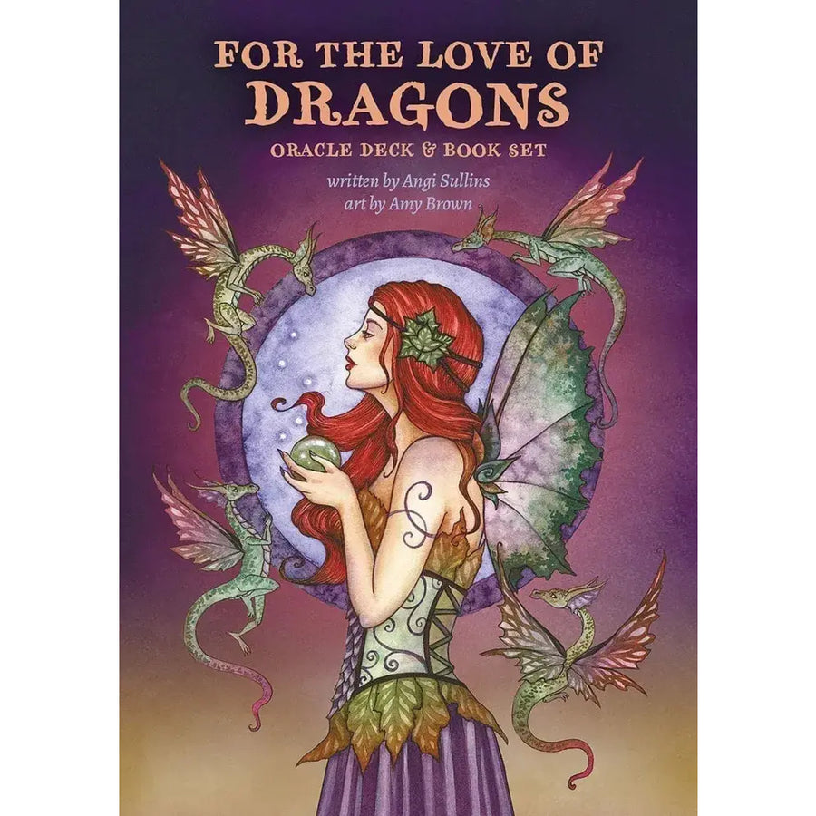 For the Love of Dragons oracle deck and book set with winged woman holding glowing orb
