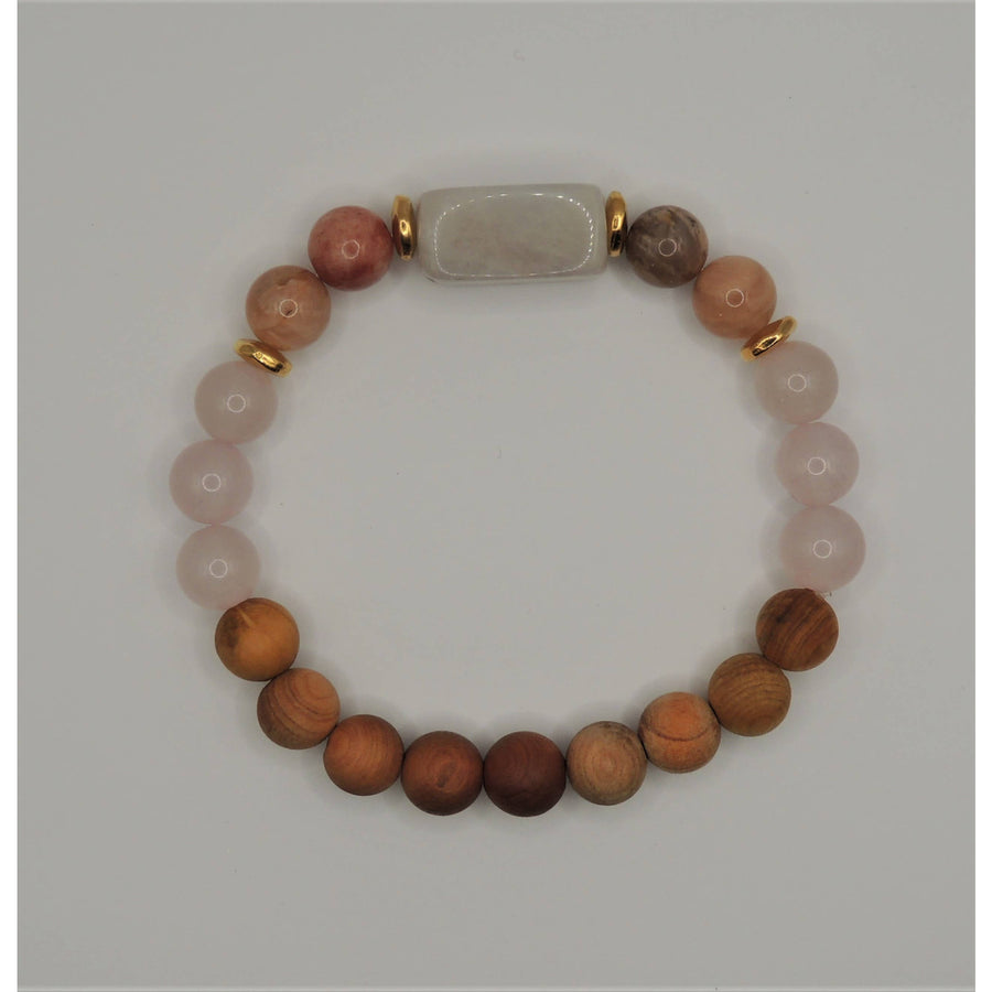 Love & Light beaded bracelet with rose quartz, sunstone, and sandalwood