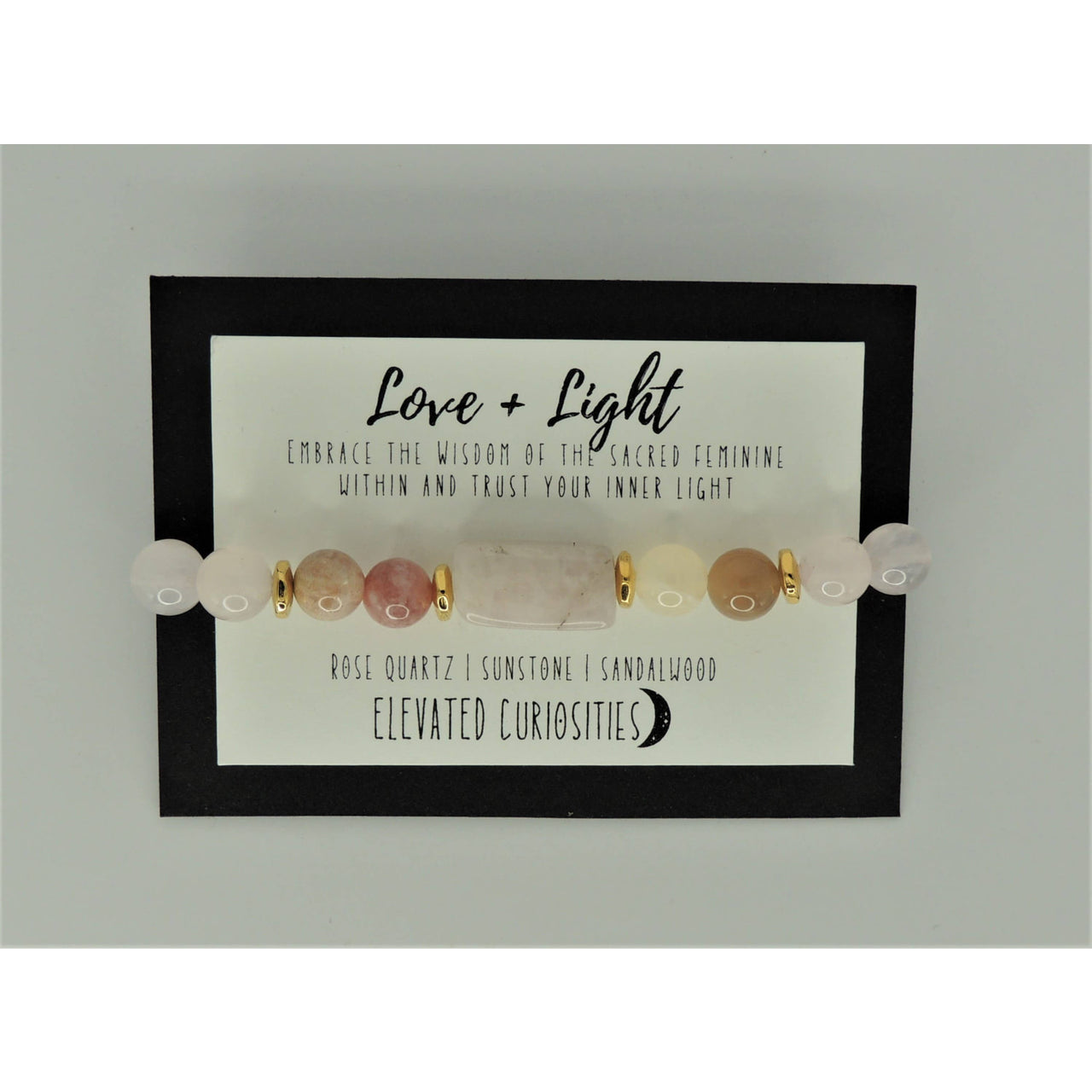 Love & Light rose quartz and sandalwood beaded bracelet with gold accents