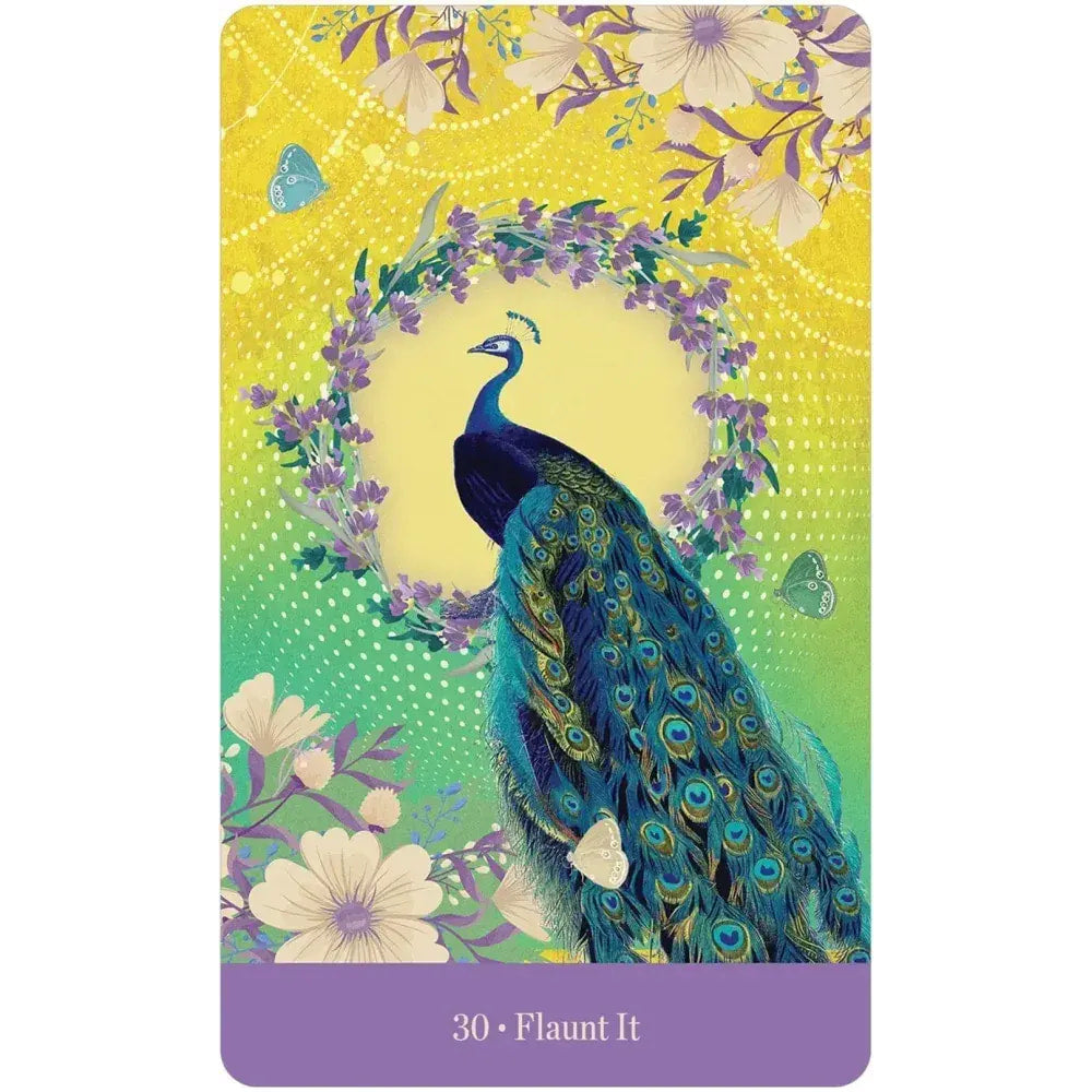 Majestic peacock showcasing vibrant colors in Love Who You Are Oracle Deck #LV4403