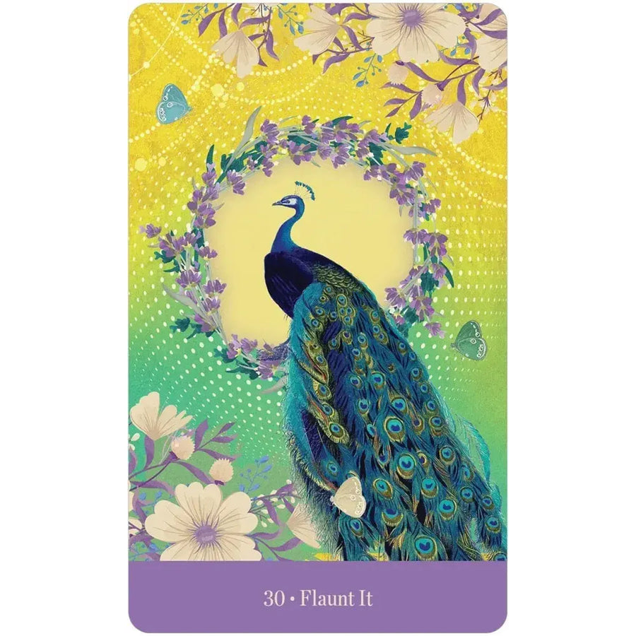 Majestic peacock showcasing vibrant colors in Love Who You Are Oracle Deck #LV4403