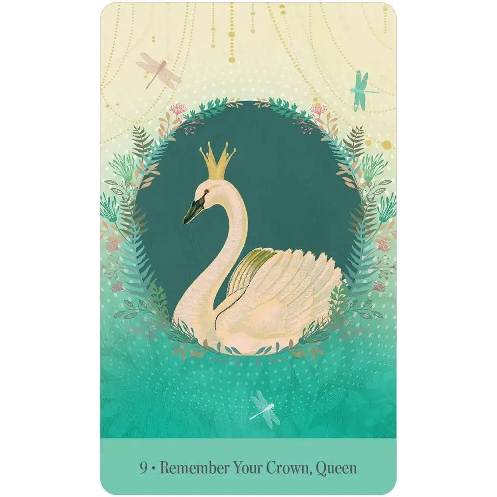 Elegant white swan with a golden crown from Love Who You Are Oracle Deck #LV4403