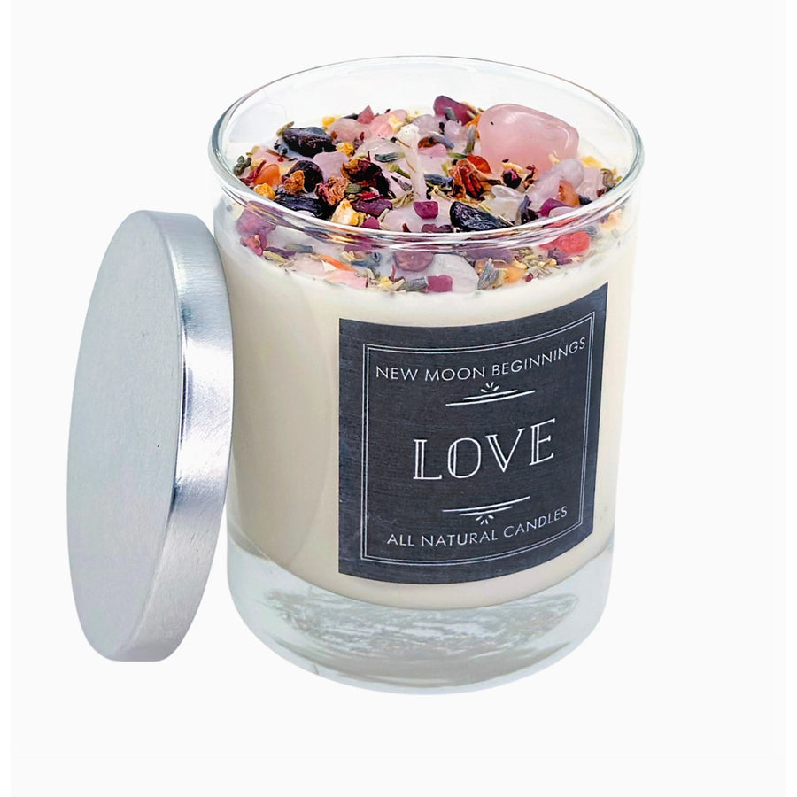 Love Ritual Soy Crystal Candle with flowers and quartz #LV5342