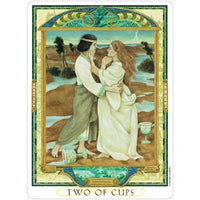 Thumbnail for Romantic Two of Cups tarot card from the Lover’s Path Tarot by a river embrace