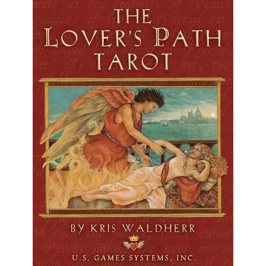 Lover’s Path Tarot box with classical romantic artwork in warm orange and red tones