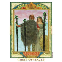 Thumbnail for Medieval-style card showing two figures with staves from The Lover’s Path Tarot Q408