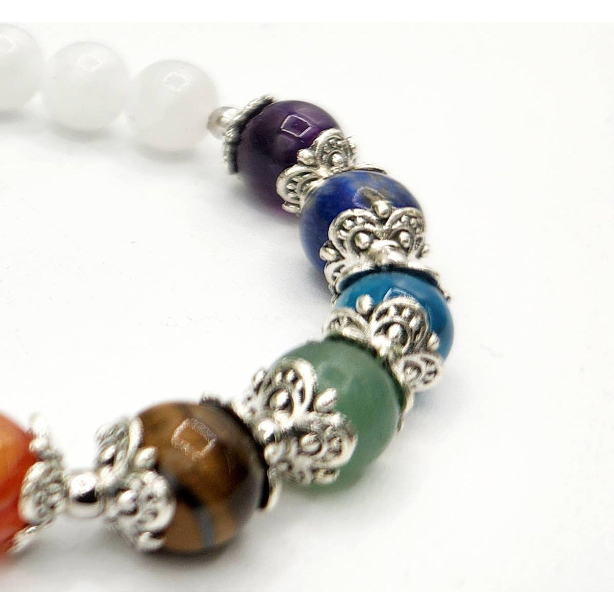 Lucky Chakra 7 Chakra Healing Bracelet with Silver Beads and Colorful Stones