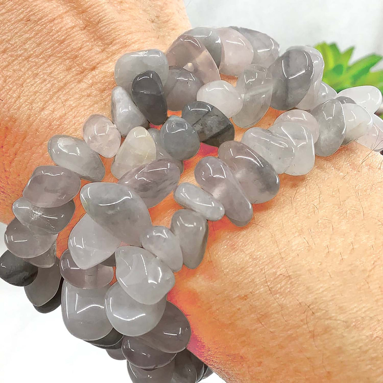 Translucent rose quartz beaded Luna Rose Bracelet #TS035 with polished stones