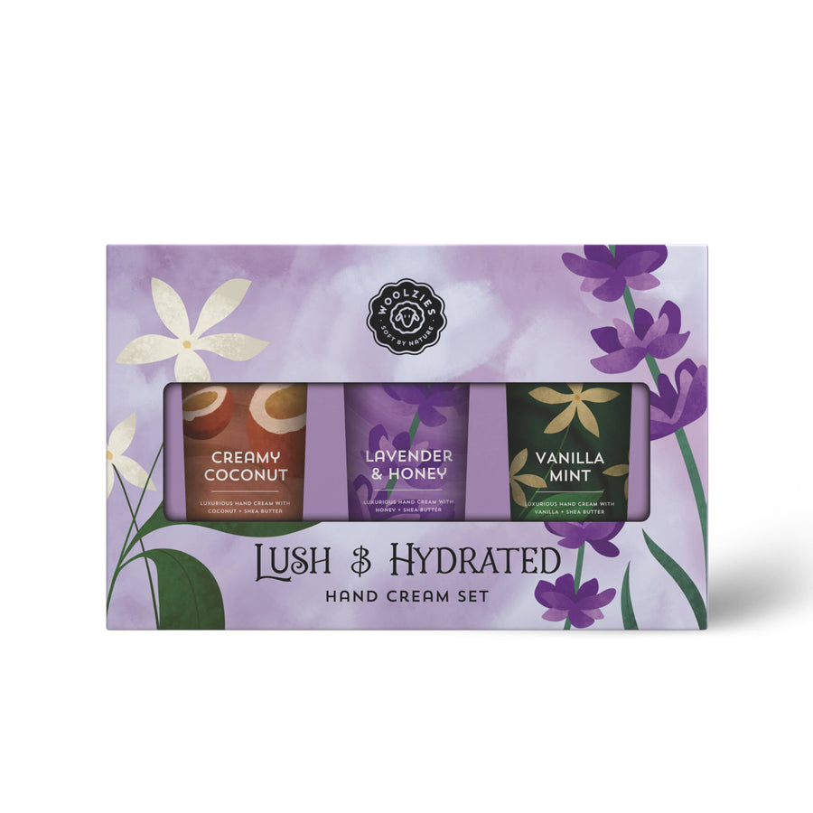 Lush & Hydrated Shea Butter Hand Cream Set of 3 in purple floral box