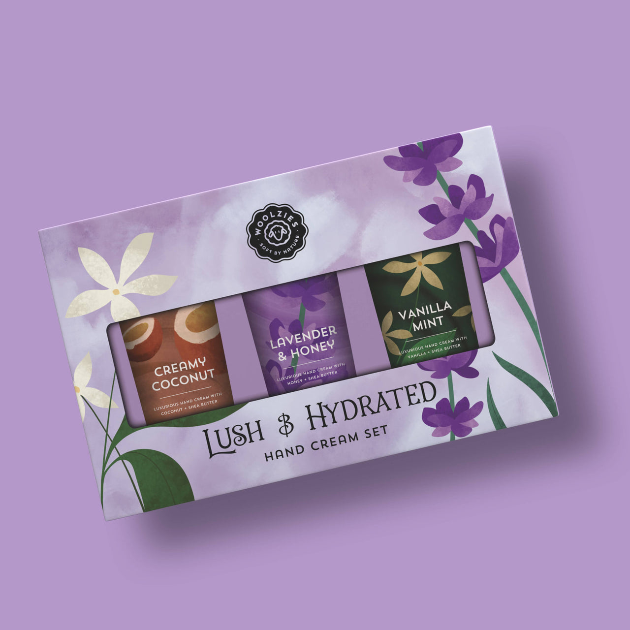 Lush & Hydrated Shea Butter Hand Cream Set of 3 in purple floral box