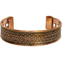 Copper magnetic Flower of Life bracelet with etched pattern
