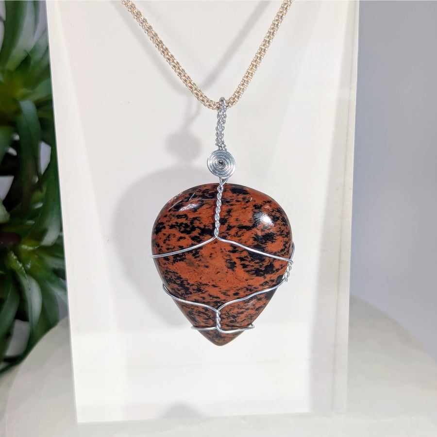 Mahogany Obsidian 1.4’’ Wire Wrap Pendant #LV9049 - $68