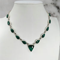 Thumbnail for Malachite green and white necklace with silver clasp, 18’ S.S. 11 Stone Necklace #LV3911