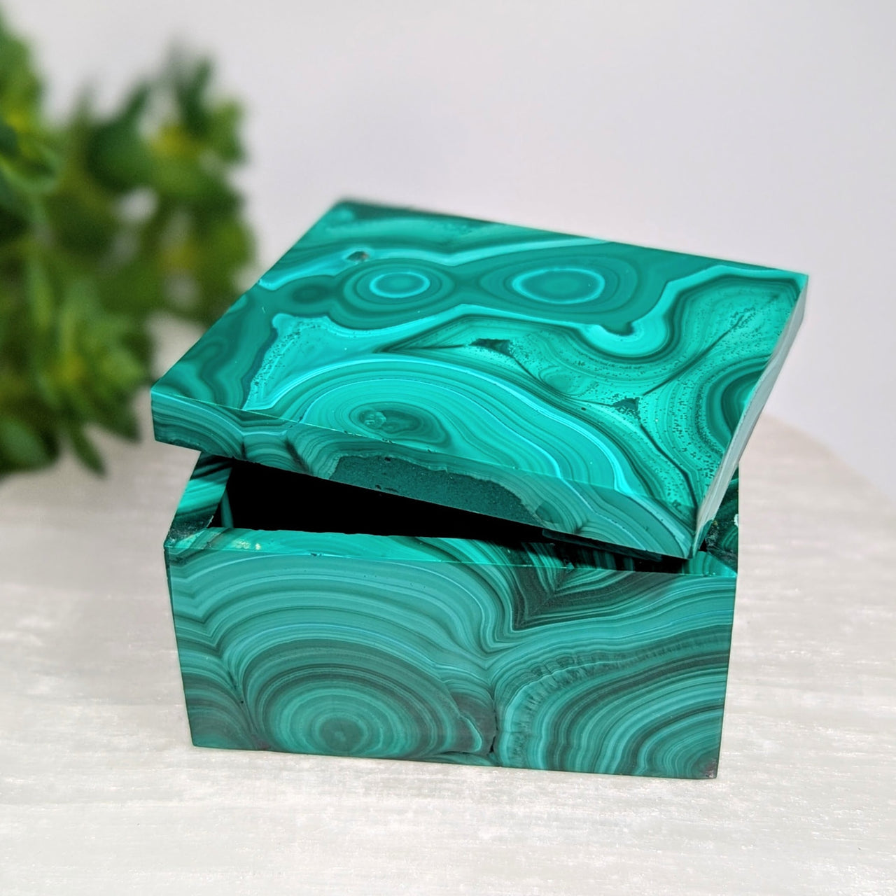 Square malachite box 2.1 inches with teal green swirls #BC0626