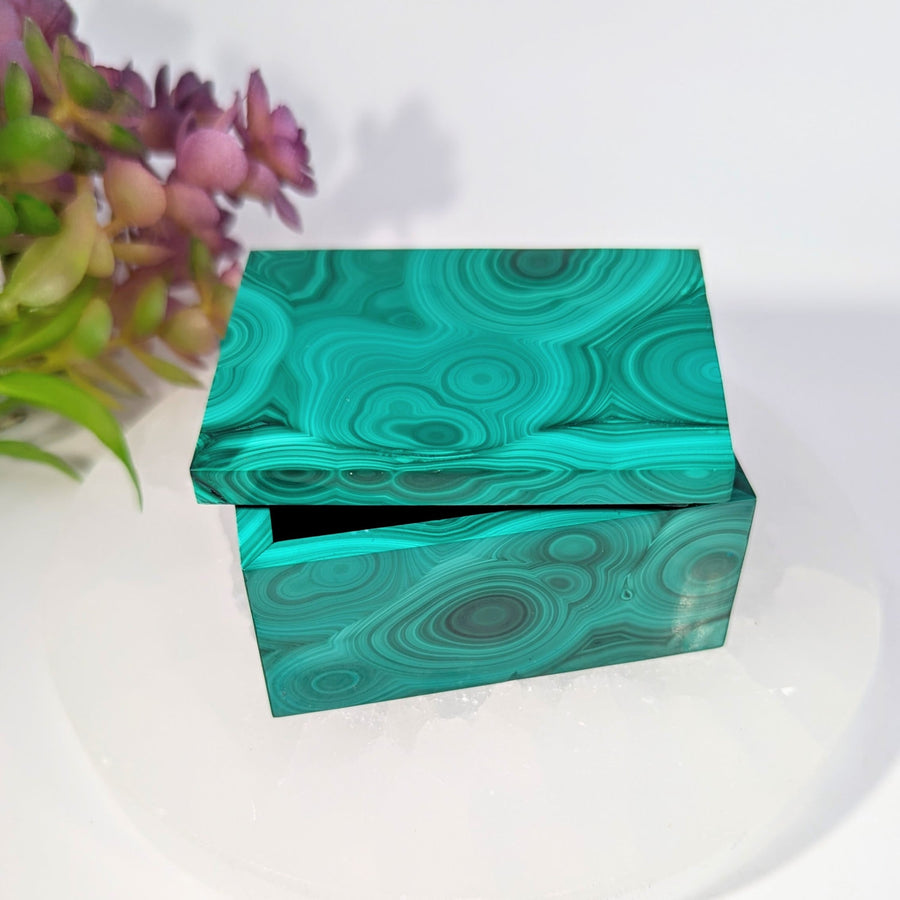 Vibrant teal malachite 2.5-inch box BC0262 with glossy swirling pattern