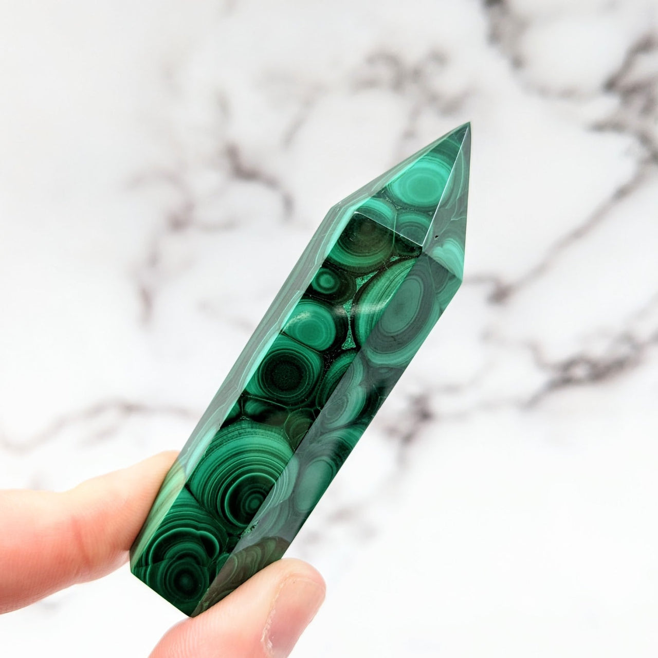 Green malachite stone with swirl design in Malachite 2.7 - 3.1’ Tower #LV2570 product