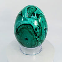 Thumbnail for Polished Malachite Egg with Green Patterns on Display Stand, 3 inches, Specimen #LV6590