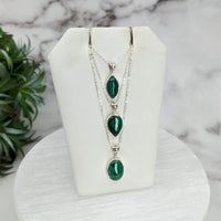 Thumbnail for Emerald necklace and earrings set featuring Malachite Polished Sterling Silver Pendant