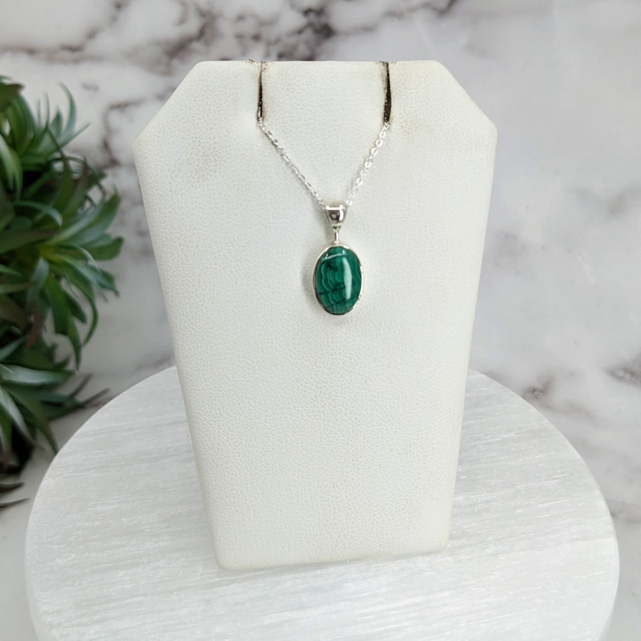 Malachite Polished Necklace with Sterling Silver Slider Pendant on 18’ Chain #LV3263