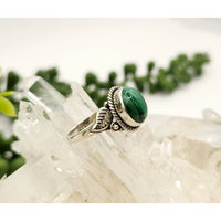 Silver Malachite Ring with Scrollwork in Sterling Silver LV9526