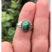 Silver malachite leaf design ring LV9526 in 925 sterling silver