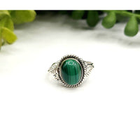 Silver malachite leaf design sterling silver ring LV9526