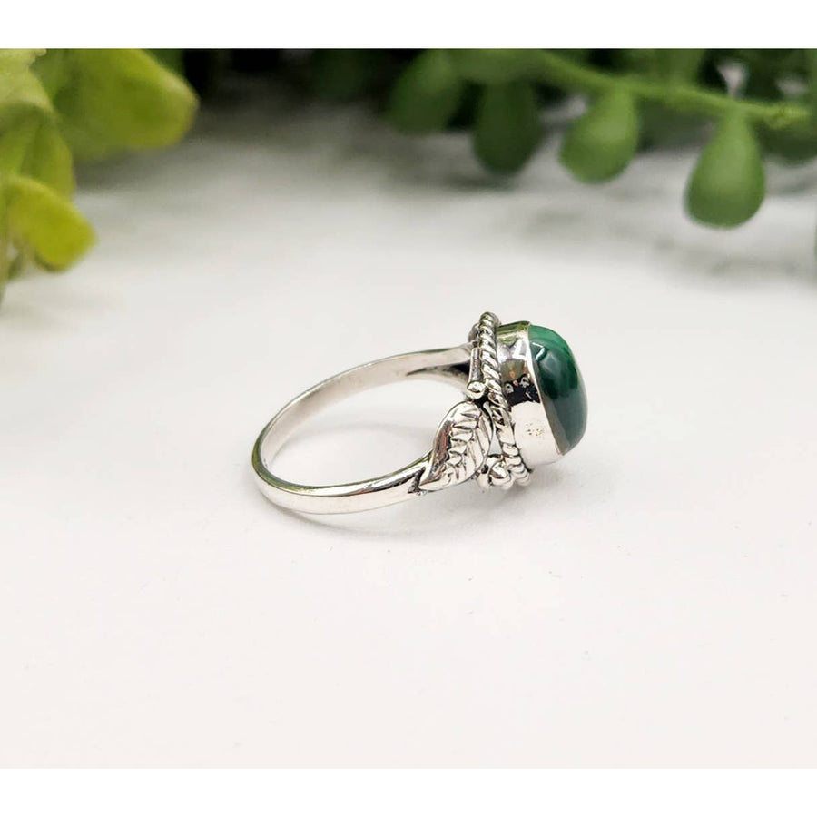Malachite gemstone sterling silver dragon ring LV9526
