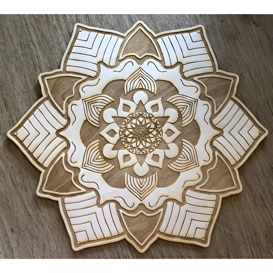 Wooden Mandala #1 Crystal Grid LV9077 coaster with floral design