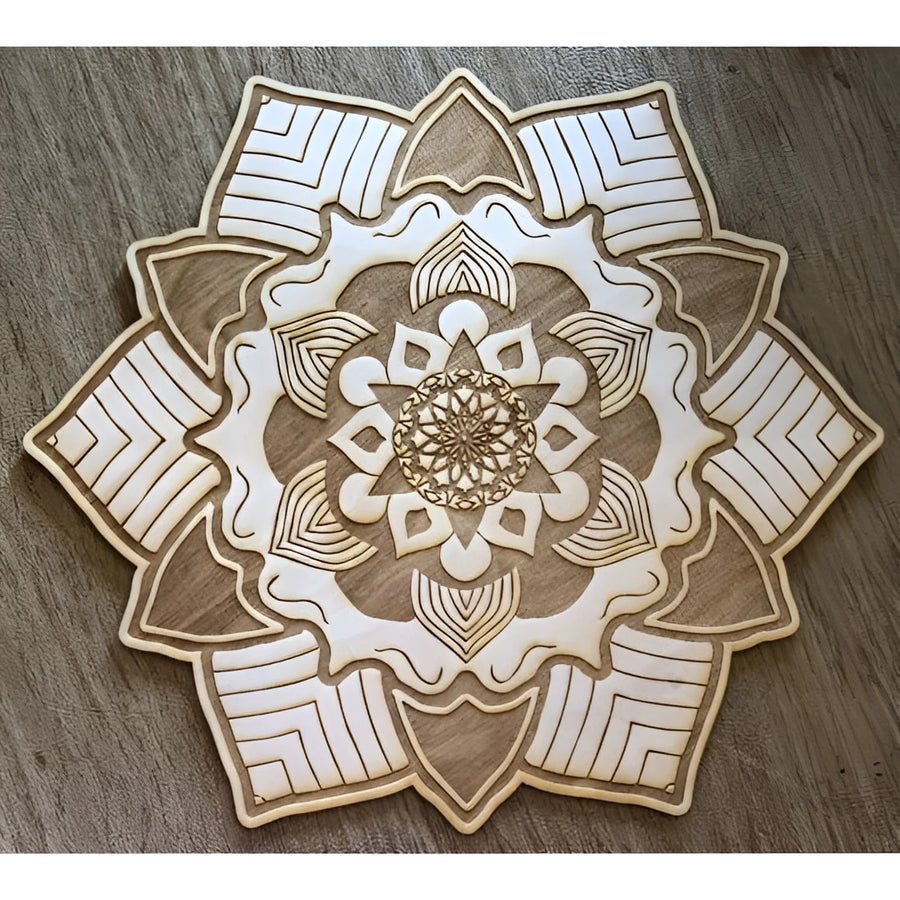 Wooden Mandala #1 Crystal Grid LV9077 coaster with floral design
