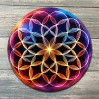 Vibrant rainbow Flower of Life mandala crystal grid coaster LV9078