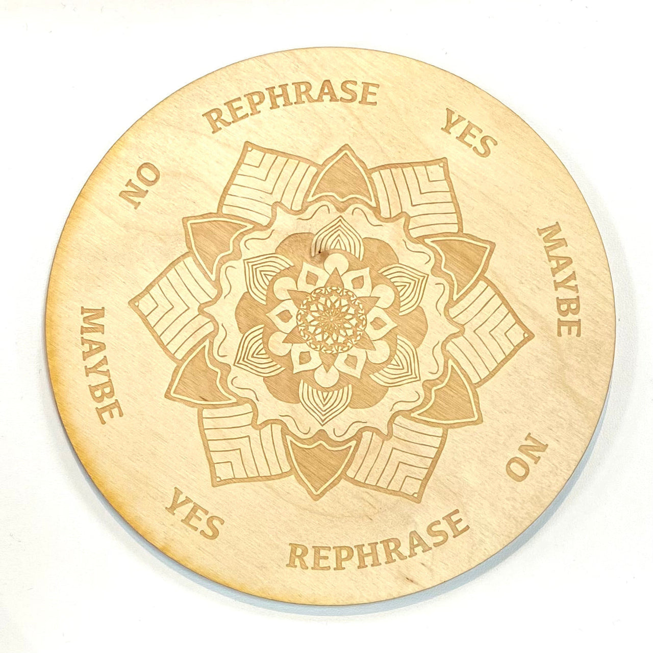 Wooden pendulum board coaster with a flower design from the Mandala Pendulum Board collection