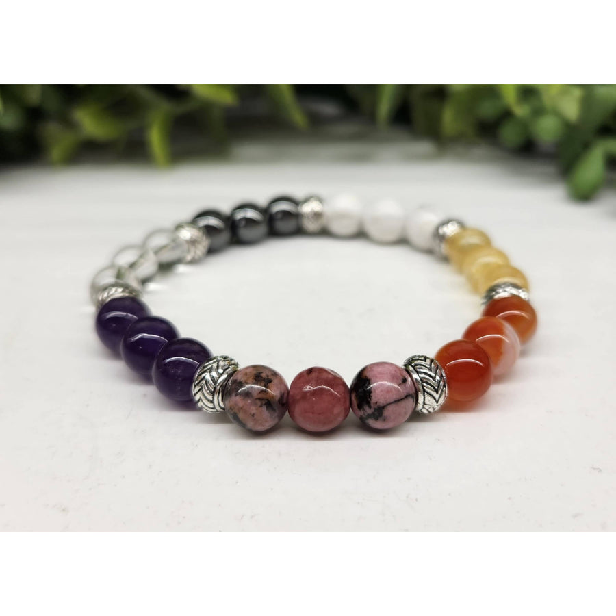 7 Chakra Menopause Relief Bracelet with Silver Beads and Gemstones