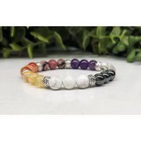 7 Chakra Healing Crystal Bracelet with White Black Purple Beads for Menopause Relief