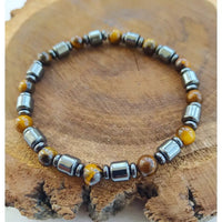 Mens 8-inch Hematite Gemstone Bracelet with Tiger’s Eye and Hematite beads