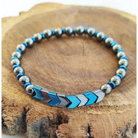 Blue and silver beaded bracelet made with hematite gemstones for men onyx and tiger’s eye