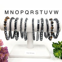 Black beaded mens 8-inch hematite bracelet with tigers eye accents