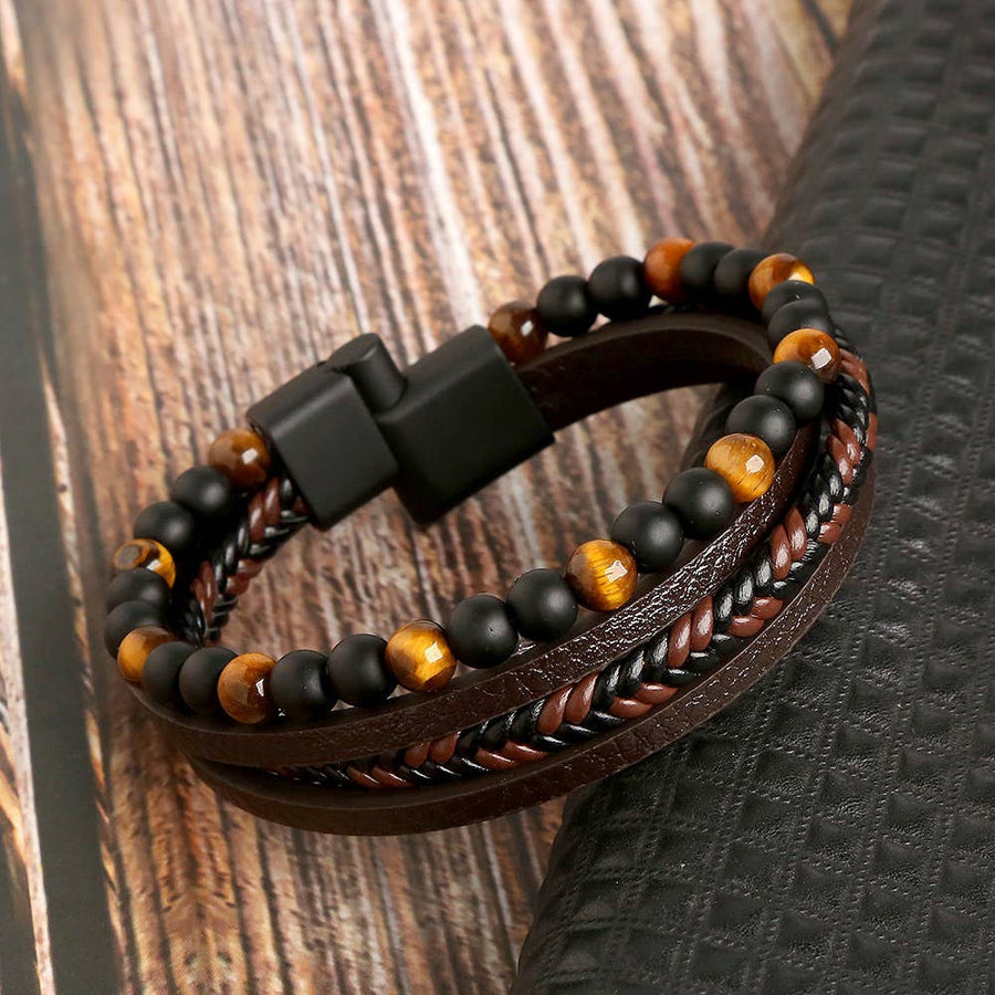 Multi-strand leather and beaded bracelet from Men’s 9-inch Leather and Gemstone Bracelets collection