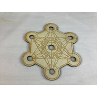 Wooden Metatron’s Cube coaster with 7-hole grid in alder wood