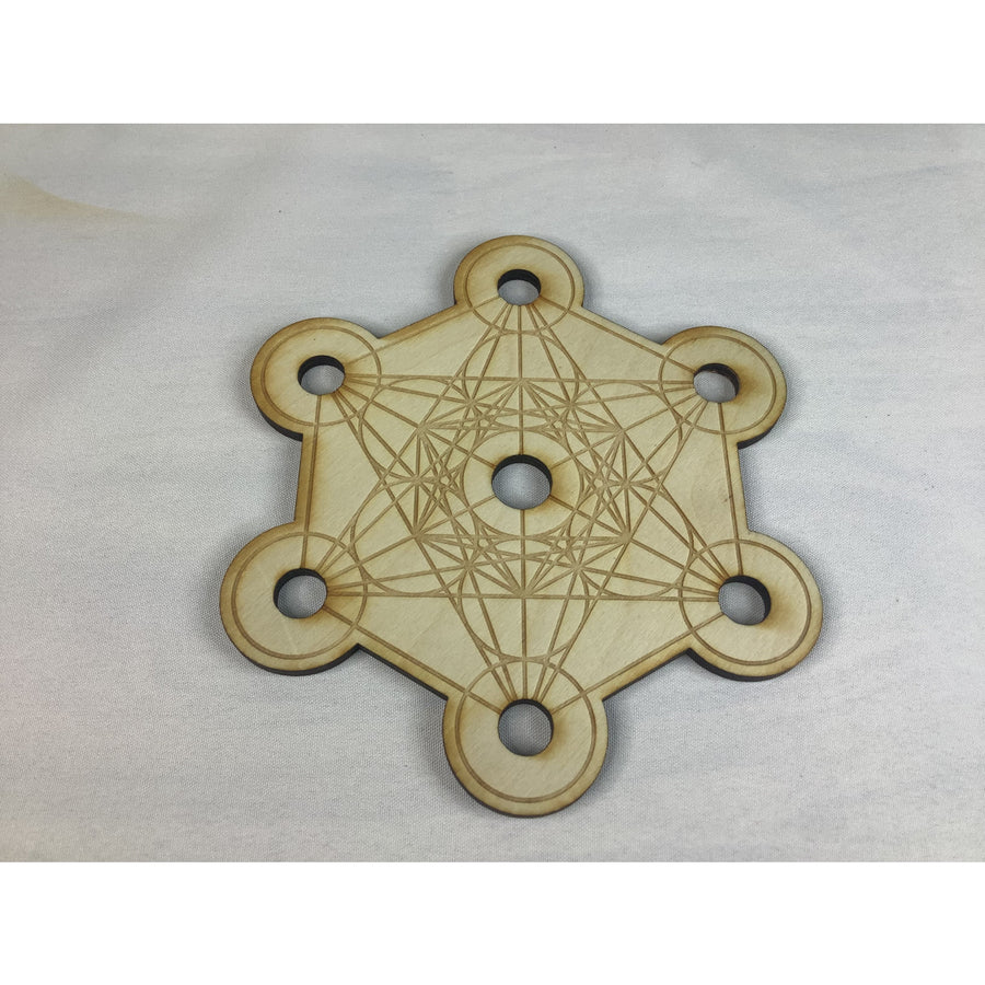 Wooden Metatron’s Cube coaster with 7-hole grid in alder wood