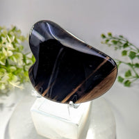 Midnight lace obsidian 3.2 inch gua sha with polished black and brown tiger eye stone and glossy surface