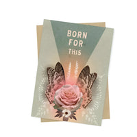 Mini Born For This greeting card SC0205 with pink rose butterflies ferns