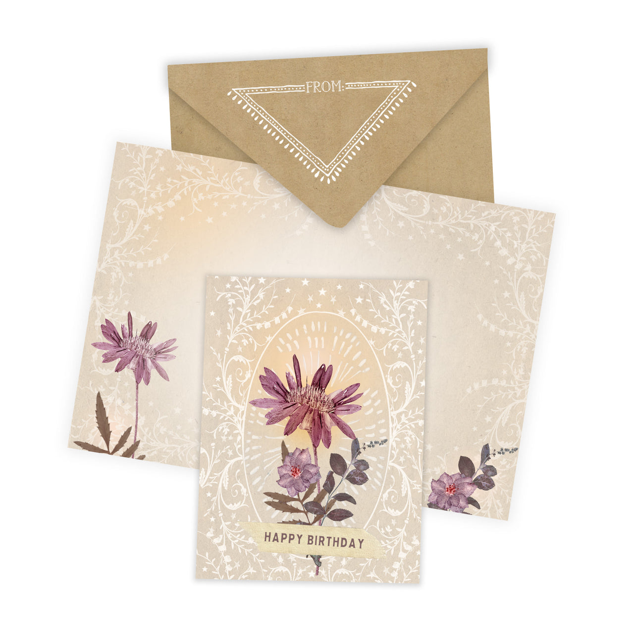 Mini Greeting Card Bright Tan Birthday #SC0212 with purple flowers