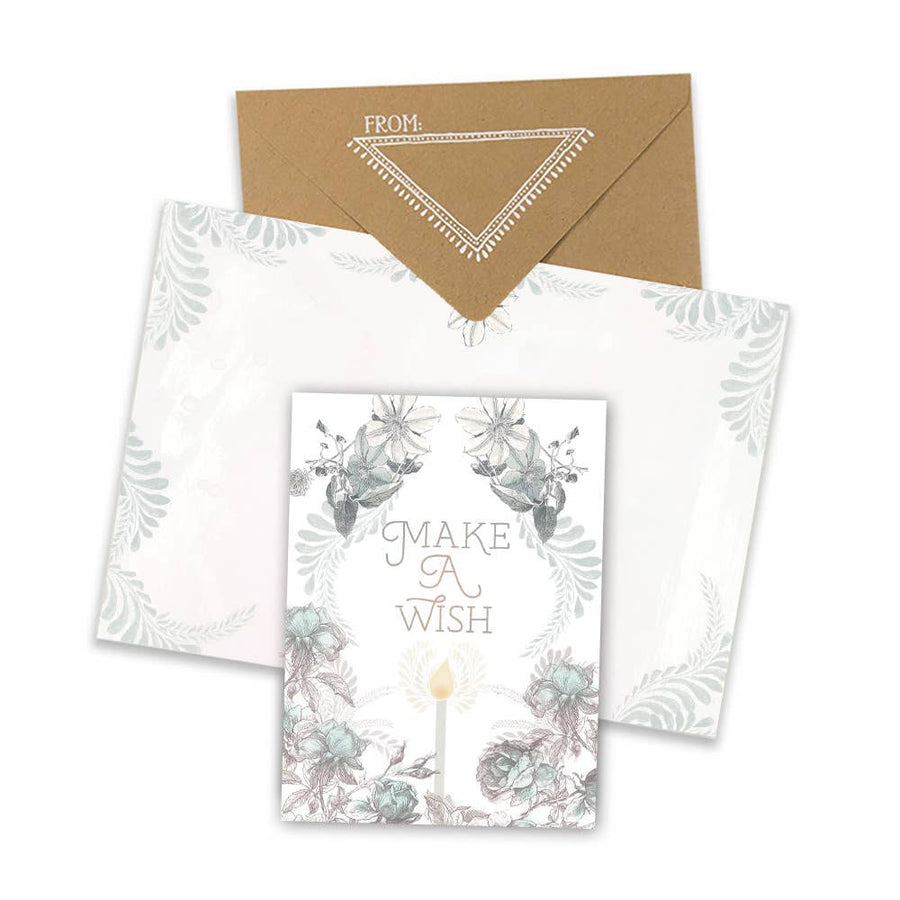 Mini Greeting Card Wish Birthday SC0163 with gray floral make a wish candle