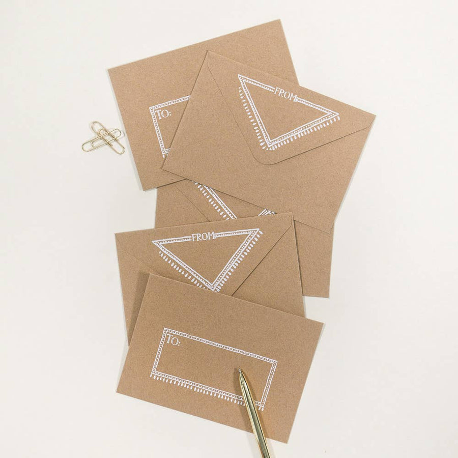 Back of Mini Greeting Card Wish Birthday SC0163 in brown kraft envelopes with dotted to from labels