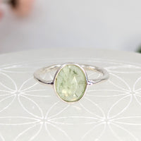 Silver ring with oval Mint Green Kyanite stone, faceted dainty S.S. ring size 5