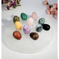 Mixed stone mini egg 0.75 x 1 inch gemstone collection on acrylic stand