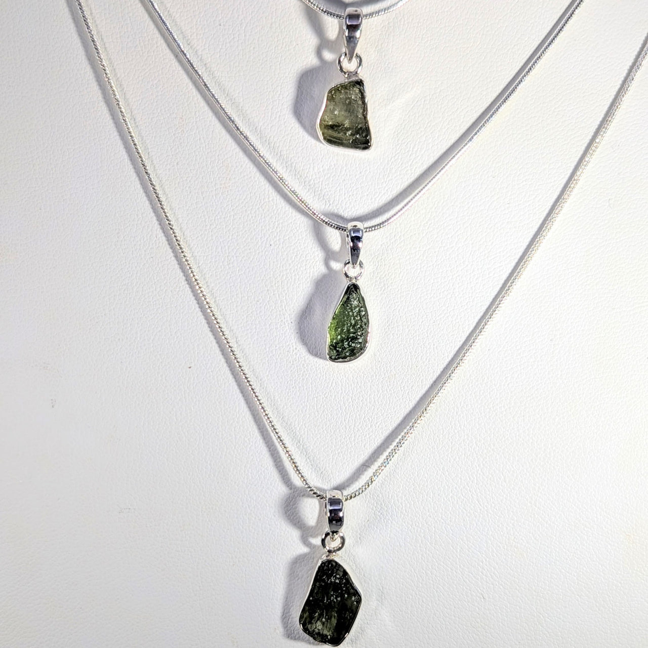Three green moss agate layered necklaces, Moldavite .4-1’’ mini pendants #BC1095