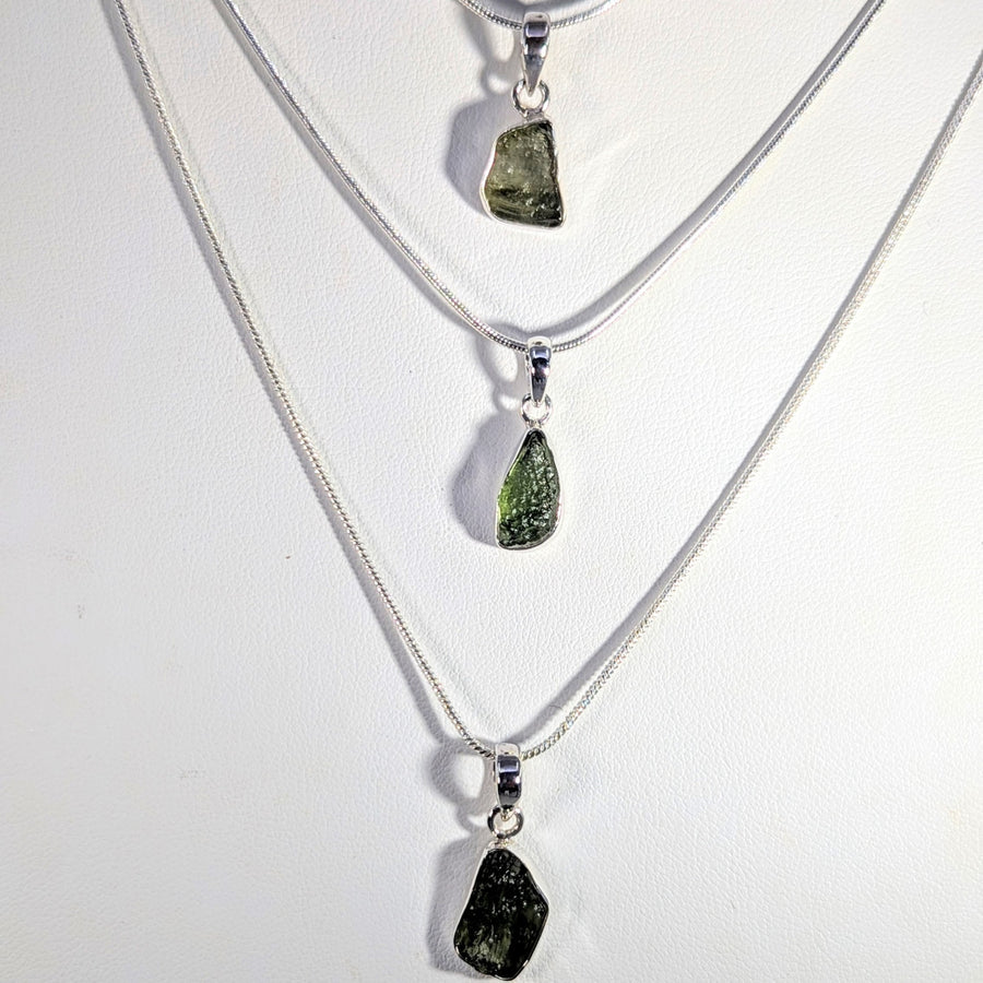 Three green moss agate layered necklaces, Moldavite .4-1’’ mini pendants #BC1095